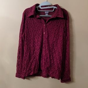 Burgundy Button Down with Lace Sleeves